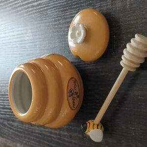 Mini Honey Pot Ceramic Jar & Wood Dipper